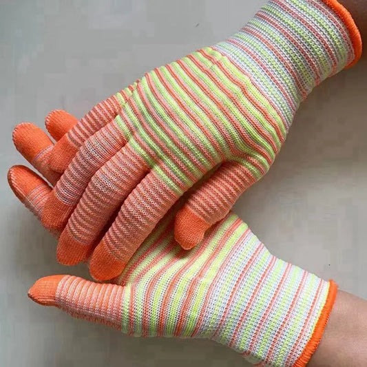 1 Pair Nylon Work Gloves Wearable Anti-Static Breathable Industrial Gloves Wear-resistant Striped Gardening