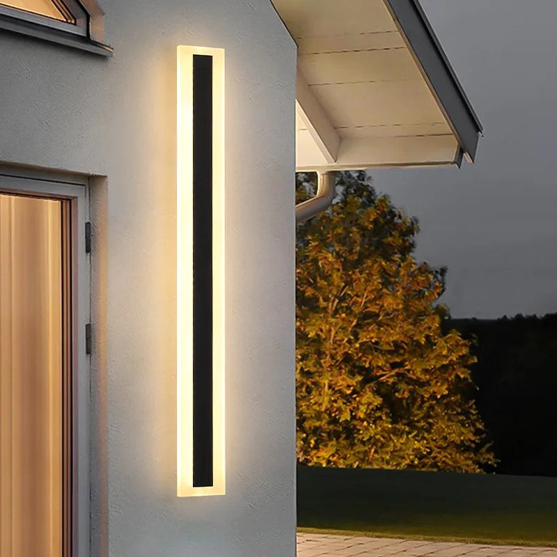 MING-JIE-LUO Indoor-Outdoor Waterproof Long Vertical Rectangle Silver Polished Chrome Aluminum Metal Body AC-Powered Acrylic Warm-Cool White LED Light Courtyard Wall Light Fixtures /Colors-Silver/Black/White
