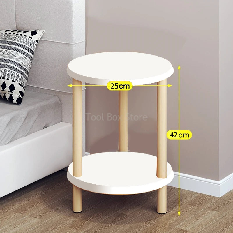 No-EN-Name-Null Modern 2-Tier Natural Log Wood White Round Shaped Nightstands/Colors-Natural Log Color-White