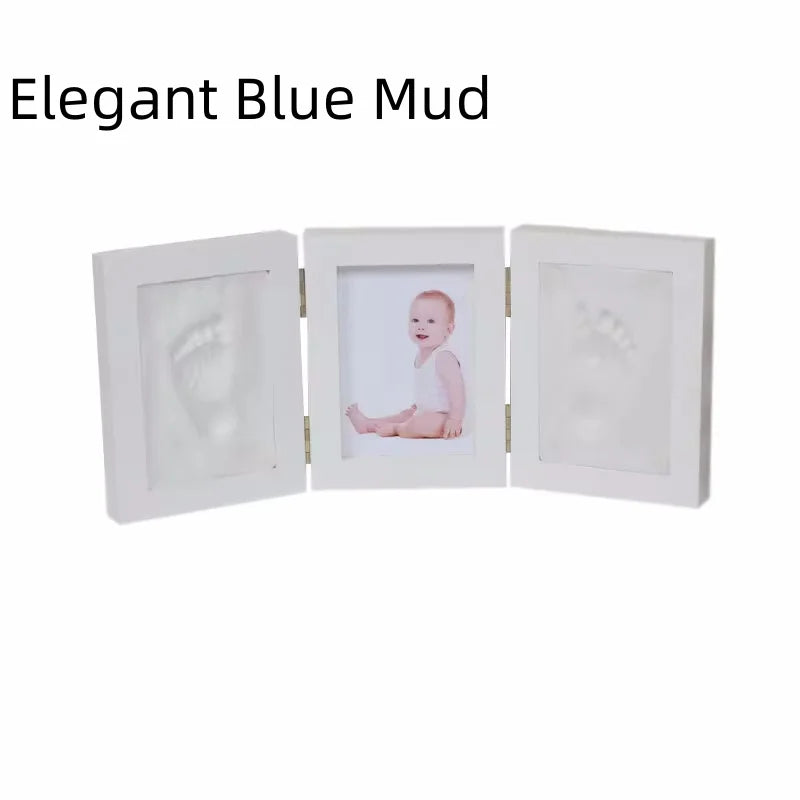 Newborn-3 Years Old White Solid Pine Tri-Fold Ink Pad Creating Hand-Foot In Plaster Of Paris Cement Print Keepsake Photo Frame