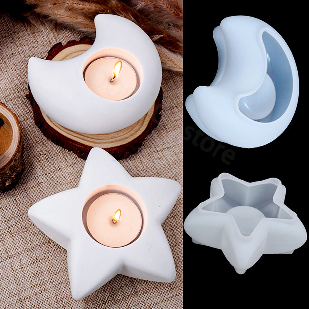 3D Tea Light Candleholder Silicone Concrete Milky White Molds/ Star-Moon-Heart Shape