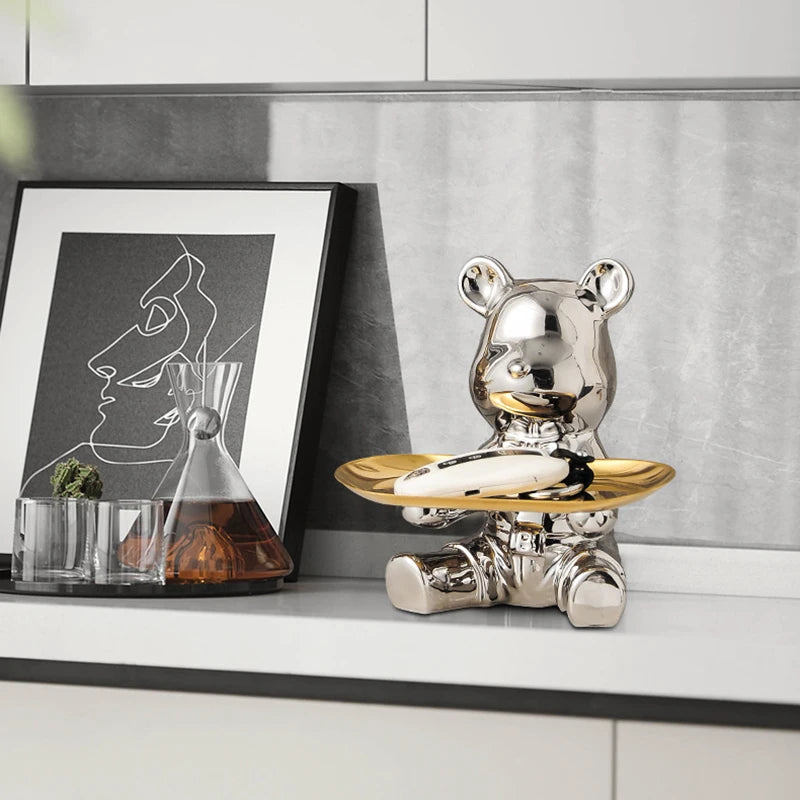 No-EN-Name-Null Modern Multicolor Ceramic-Enamel Cartoon Piggy Bank Bear Shaped Storage Tray Holders/Colors-Gold/Silver/Multicolor