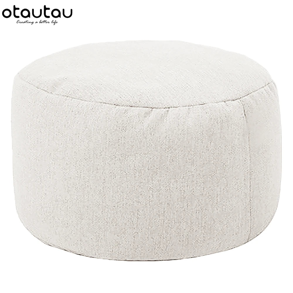 OTAUTAU One Person Small Gray Round Removable Cover Cotton-Linen Bean Bag Pouf Long Zipper Footstool Ottomans/ With Bean Bag Filling/Colors-Gray/Blue/Red/Orange/Pink/Yellow/Beige/White/Multicolor/Machine Washable-Dryer Safe