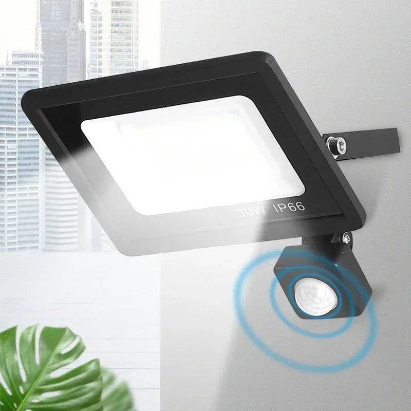 HUANJI Outdoor Modern Black-White Square Aluminum Metal Body Integrated Smart Motion Sensor Cool White LED Wall-Mounted Flood-Spot Lights/LED Bulbs Included