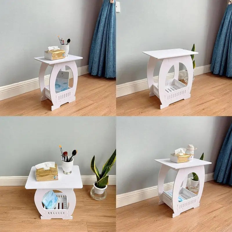 No-EN-Name-Null  Modern 2-Tiers Small White Rectangle Shaped Top Egg Shaped Bottom Design Simple End Tables