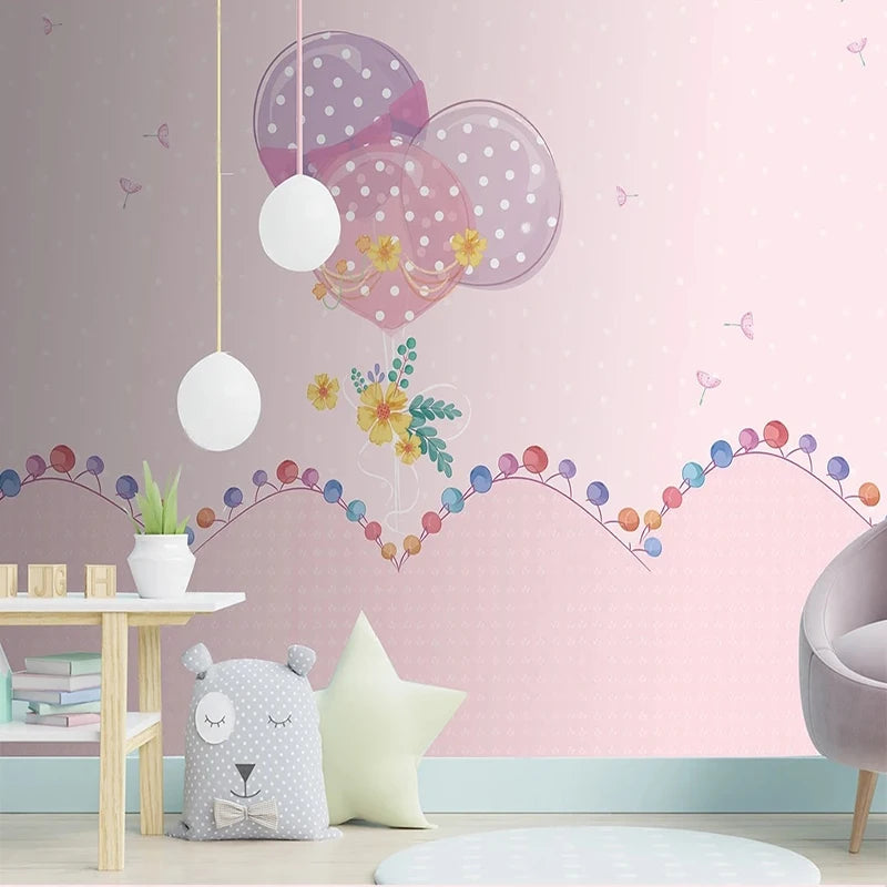 JIADOU Kids Modern Waterproof Canvas Customized Mural Pink 3D Cartoon Beautiful Pink Balloon Colorful Abacus Wallpaper/Colors-Pink/Multicolor/Paste Required