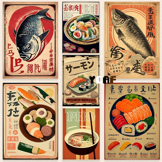 Unframed Canvas Rectangle Vintage Kitchen Japanese Food/Drinks Prints/Colors-Orange/White/Yellow/Multicolor