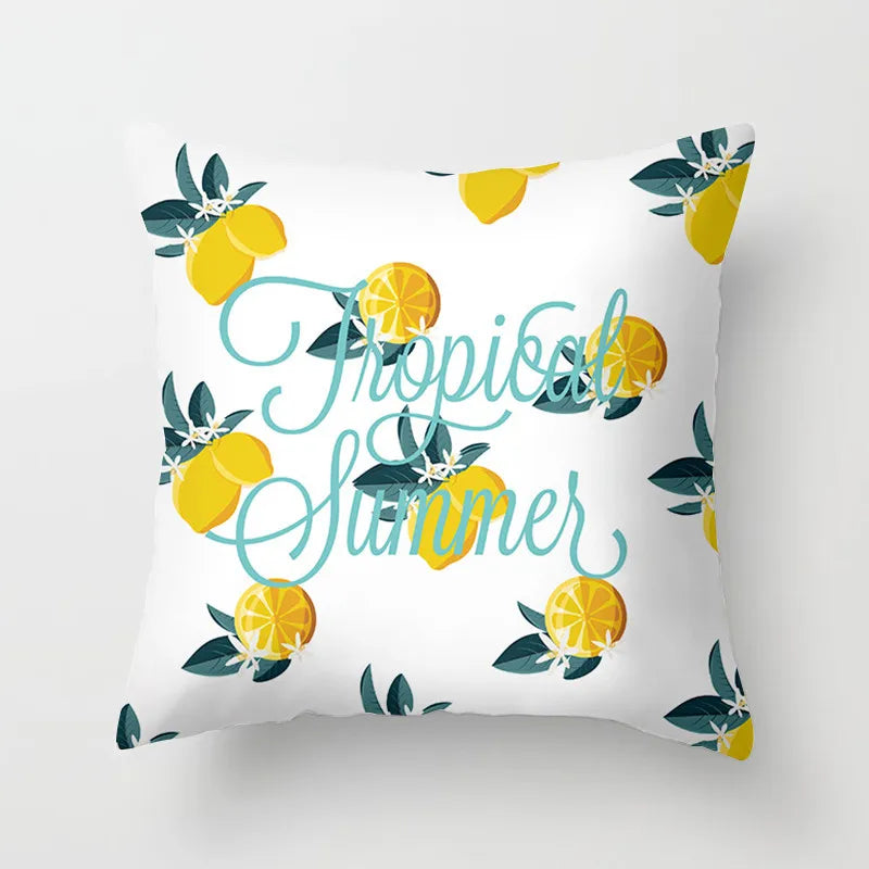 No-EN-Name-Null Modern Soft Plush Peach-Skin Polyester Fabric One-Sided Printed Square Decorative Lemon Pillowcases/Colors-Floral/Yellow/White/Green/Striped/Multicolor/Machine Washable /Ironing Instructions