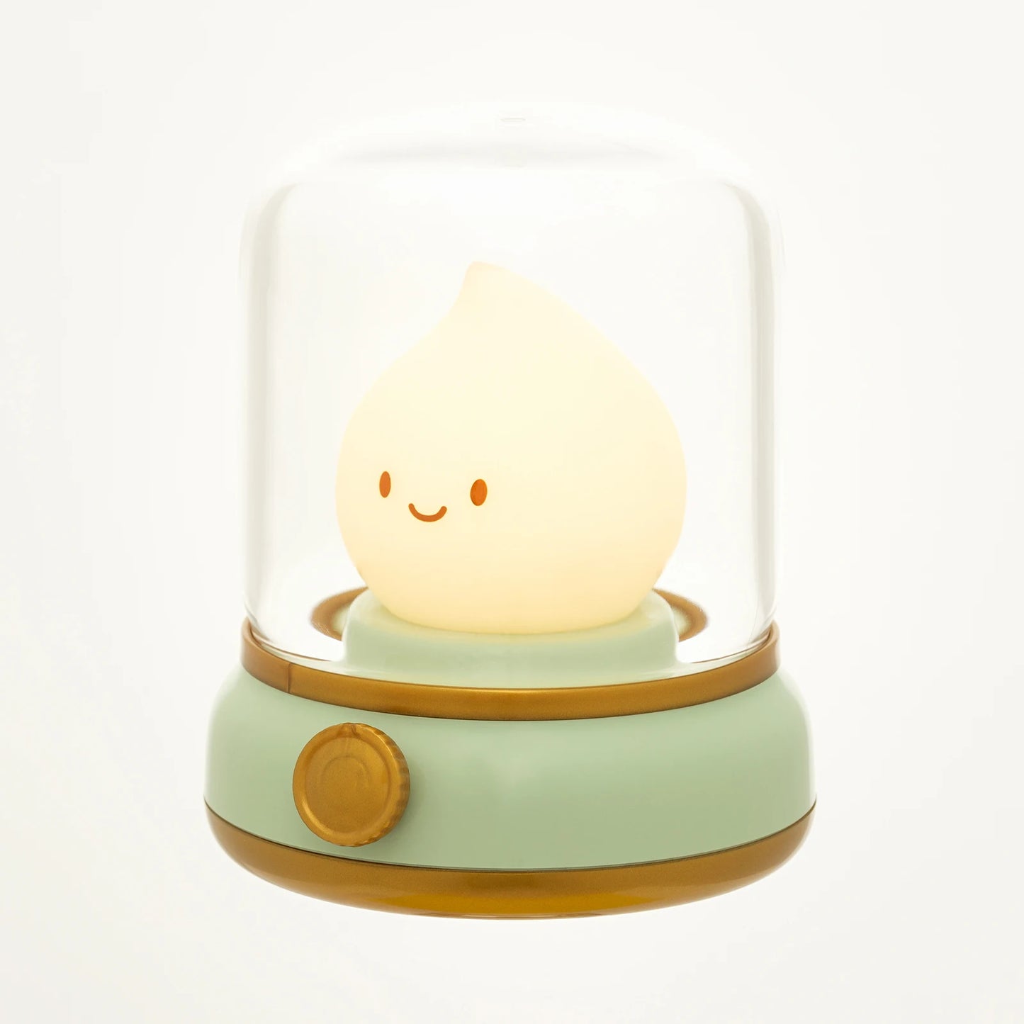 BANDIAN Kids Mini 3-Mode Warm White LED Round Clear Plastic Top Cute Cartoon Enclosed Kerosene Flame Green Bottom USB Rechargeable Lithium Battery Portable Tabletop Night Lights-Ambient Lighting/Colors-Green/White/Yellow/Clear/Batteries-Bulbs Included