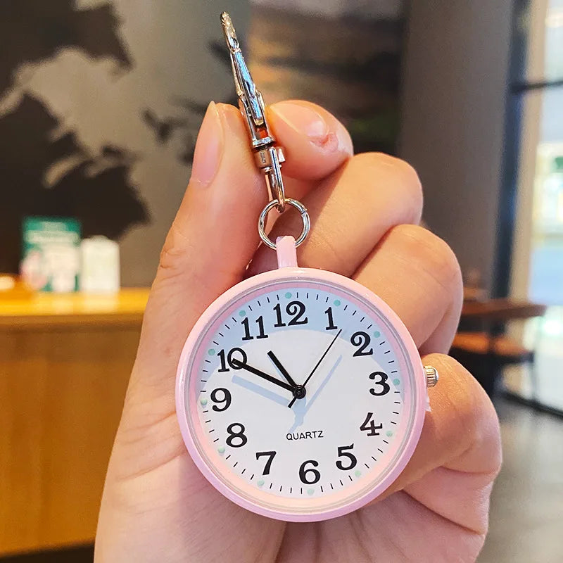 No-EN-Name-Null Antique Waterproof Quartz Glass Face Analog Display Silver Stainless Steel Metal Round Case Arabic Numeral Blue Plastic Covered Keychain Fob Pocket Watches/Colors-Black/White/Pink/Gold/Multicolor