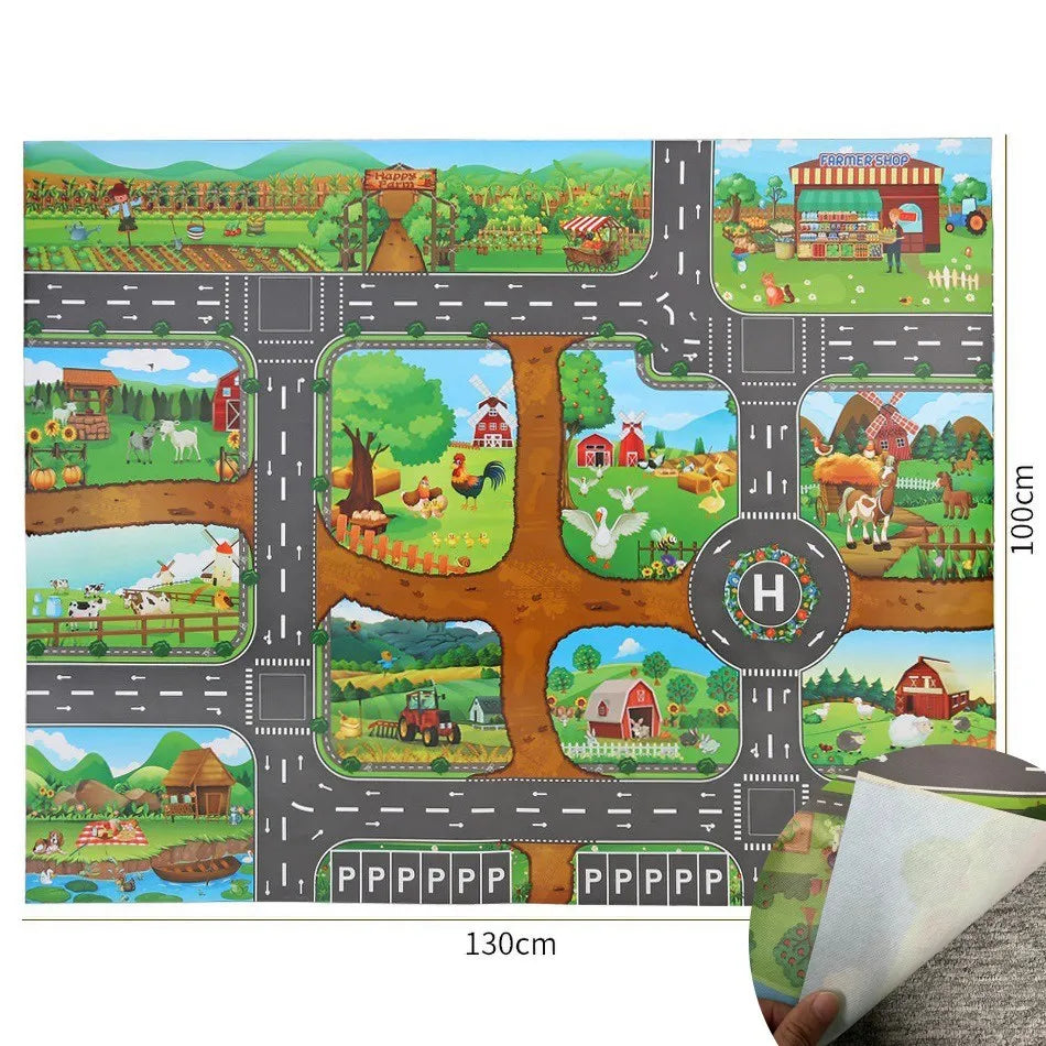 No-EN-Name-Null Kids Waterproof Foldable Rectangle Educational Developmental Multicolor Farm Animals-Dinosaurs-Life Dino Park Road Maps Crawling Plastic Play Mats/Ages: 3 Years Old + Older/Colors-Multicolor/Animals/Size: 100 x 130cm