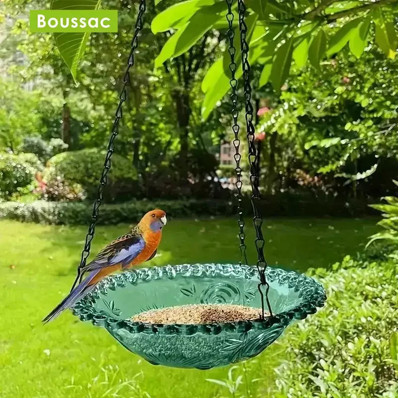No-EN-Name-Null Outdoor Garden Hanging Black Chains Blue-Green Plastic Floral Design Bowl Bird Feeders/ Or Bird Baths