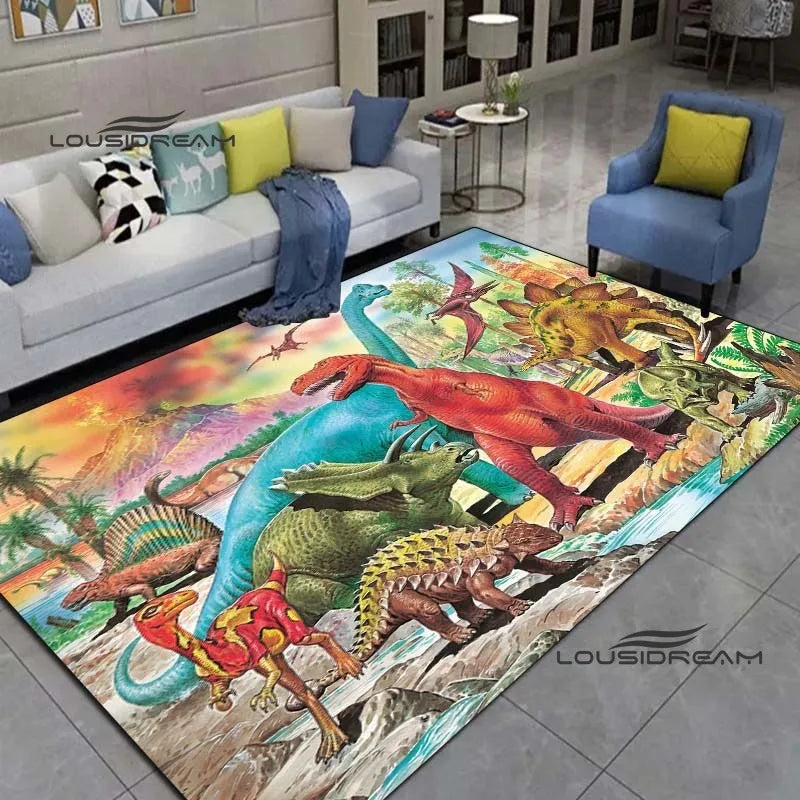 LOUSIDREAM Modern Indoor-Outdoor Machine-Made Customized Rectangle Shaped Soft Polyester Flannel Fabric Body 3D Printed Cartoon Dinosaur Theme Rugs /Colors-Animal/Multicolor/Hand-Machine Wash