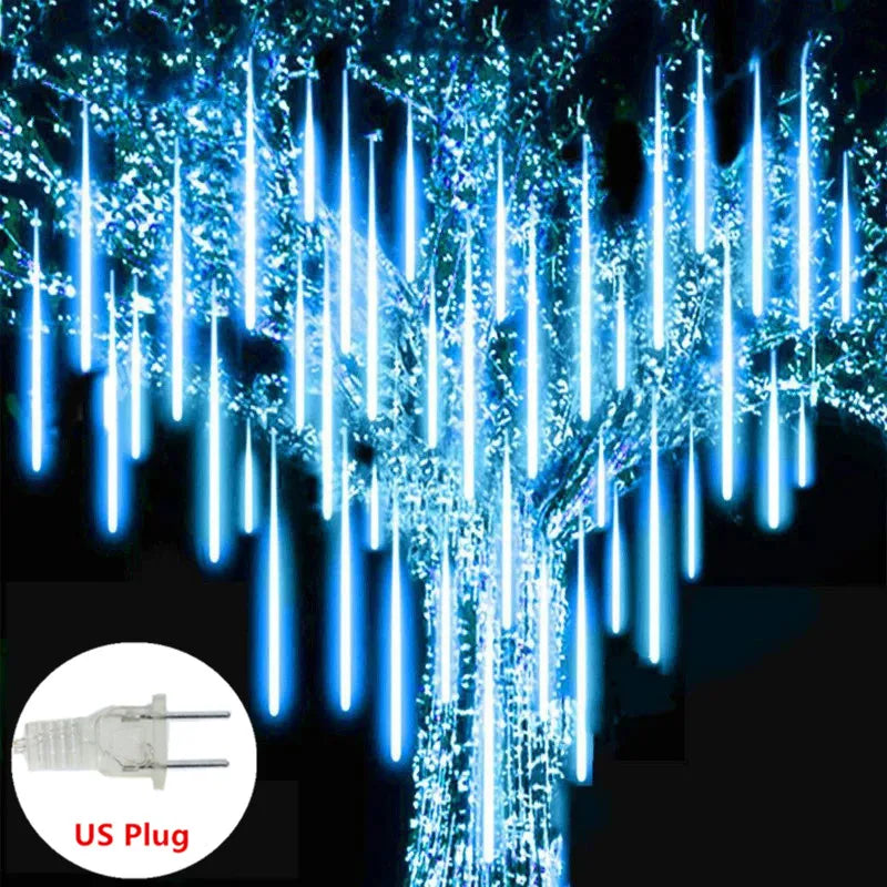 DOMPLA Outdoor Waterproof Multicolor Meteor Shower Effect Long Rain Drop Shaped Warm White LED Garland Light Ropes-Strings/Colors-Multicolor/Blue/White