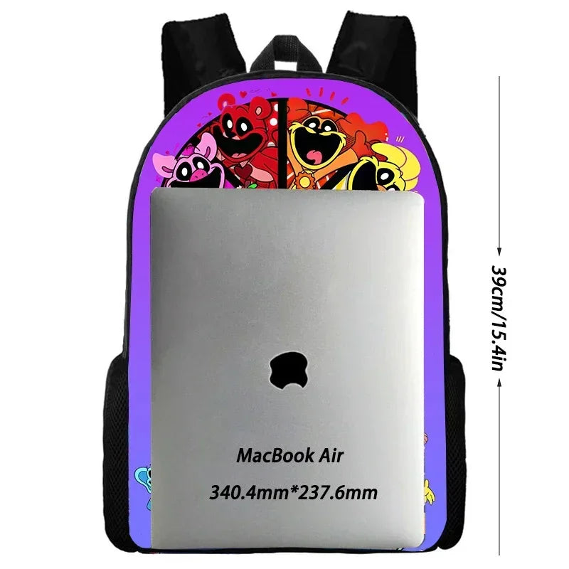 TOPTOY Kids Large Waterproof Multicolor Nylon Fabric Cartoon Smiling Fruit Critters Double Zippers Polyester Lining Shoulder Straps-Handle School Backpacks Sets/Pencil Bags/External Pockets/Colors-Multicolor/Black/Purple