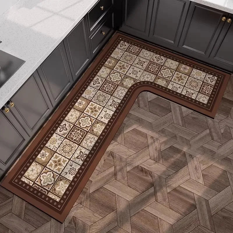 L-Shape Anti-Slip Scratch Resistant Wilton Cartoon Waterproof/Oil Proof /PVC Leather Customized Kitchen Mats/Colors-Geometric/Beige/Multicolor/Animal/Brown/Black/Many Sizes