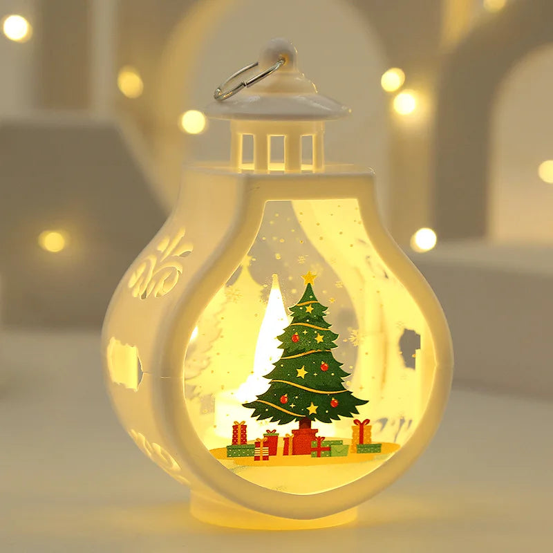 No-EN-Name-Null Festive Holiday Portable Warm White LED Electronic Components White Cap-Bottle Shaped Design Cute Cartoon Christmas Scenes-Santa Claus-Snowman-Reindeer Theme Hanging-Tabletop Wind-Proof Night Lights/ 3 AG10 Button Batteries