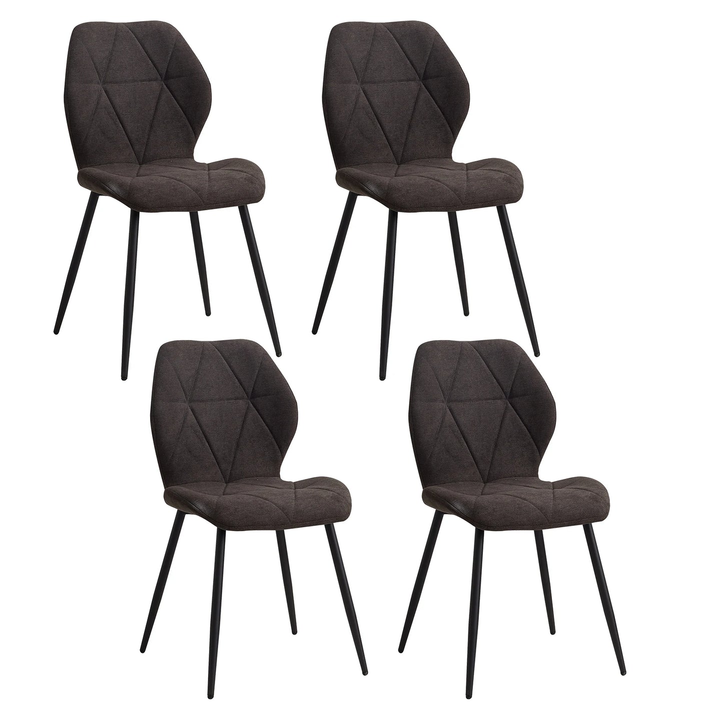 EGOONM Modern Black Upholstered Padded Linen Fabric Metal Legs-Feet 4 Kitchen-Dining Room Chairs/Dimensions: L 42cm x W 48cm x H 86cm/Colors-Black/Blue/Beige/Gray