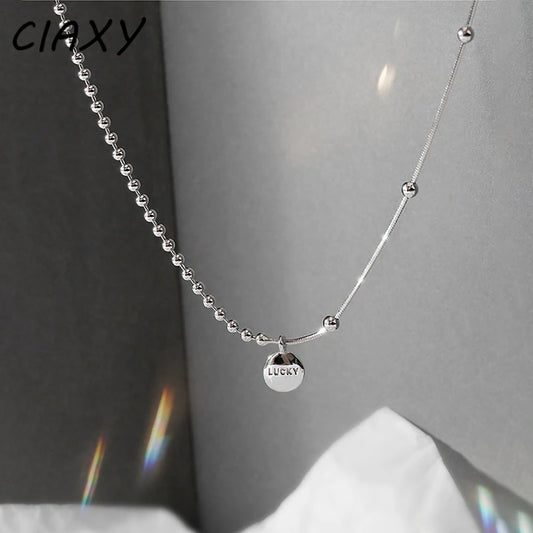 CIAXY Imitation Women Silver-Copper-Rose Gold Beaded Letter INS Asymmetry Short Clavicle Chain Choker Necklaces