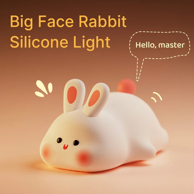 LESSDOT Kids Luminous Flux Cute Soft Silicone Cartoon Warm White Big Face Rabbit Animals Touch Power Soft Night Lights-Ambient Lighting /Rechargeable Batteries/4 Animals/No Batteries Required/Colors-White/Yellow/Multicolor/Animal