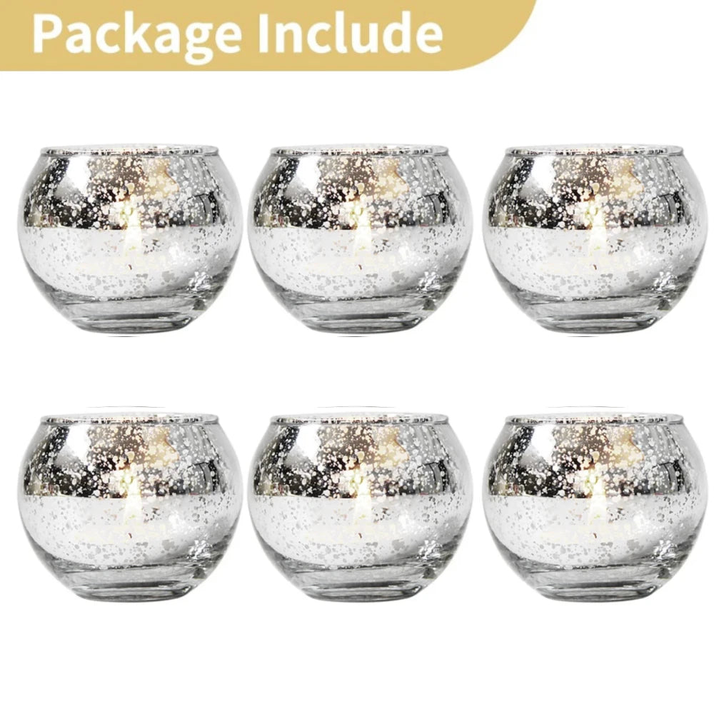 No-EN-Name-Null 6-12 PCS Silver Metallic Finish Speckled Gold Mercury Glass Assorted Votive Small Round Ball Tealight Candle Holders/Colors-Silver/Green/Gold/Blue/Clear/Purple