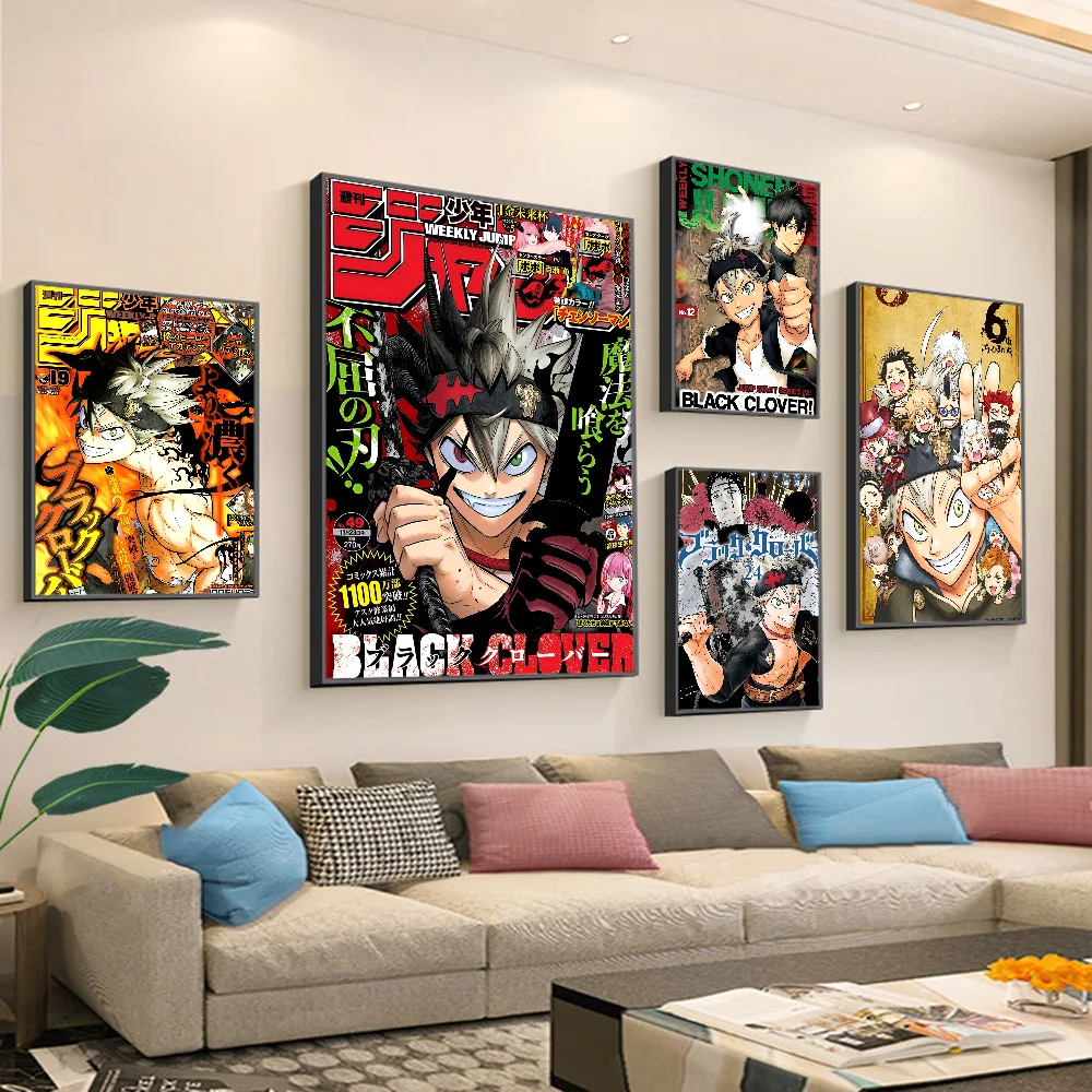 No-EN-Name-Null Modern Retro Rectangle Synthesized Paper Frameless HD Japanese Anime Black Clover Comics Books-Movies Design Self-Adhesive Waterproof Wall Art Posters/Colors-Black/Red/Orange/Multicolor