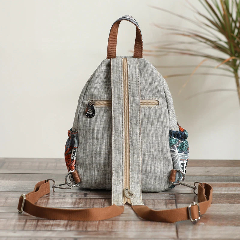No-EN-Name-Null Women Large Lightweight Light Gray Polyester Fabric Mainland China Multicolor Floral Design Zippered External Front Pockets Back Zippered Shoulder Straps-Handle Single Compartment Travel Backpacks