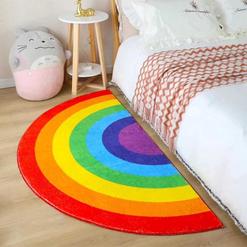 No-EN-Name-Null Indoor-Outdoor Customized Modern Cartoon Semicircle Rainbow Hand-Machine Washable Anti-Slip Bottom Wool Rugs/Colors-Rainbow/Geometric/Multicolor