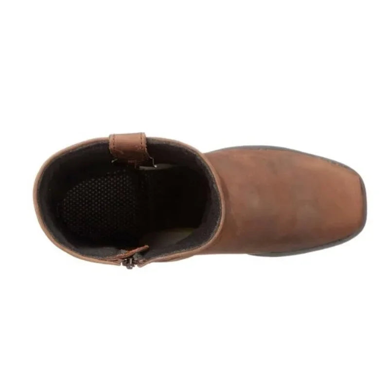 QUEZHOU Adult Men Black-Brown Round Toe Handmade Mid Calf Slip-On Leather Rubber Outsole Western Riding Boots/Sizes: 7-7.5-8-8.5-9-9.5-10-10.5-11-11.5-12