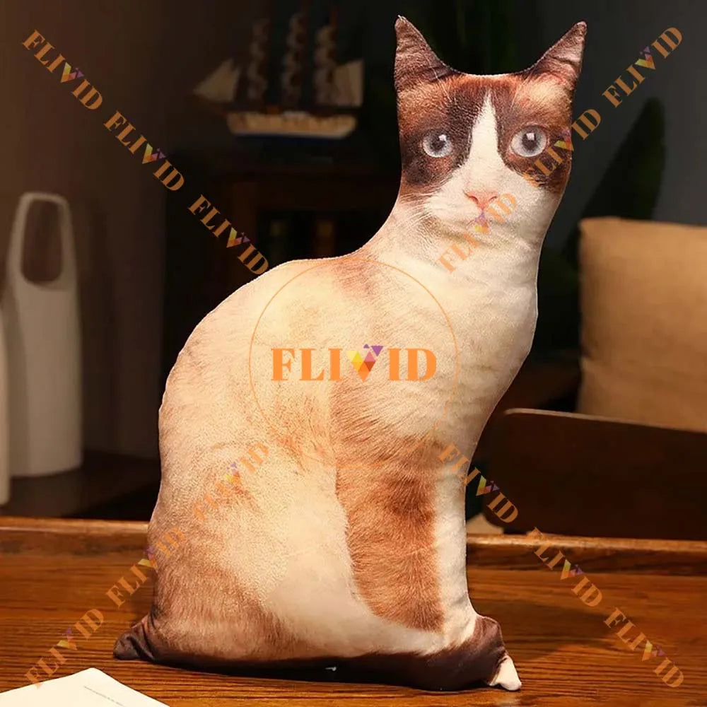 No-EN-Name-Null Modern Polyester-Cotton Blend Double-Sided 3D Printed Customized Ugly Cat Throw Pillows/ Personalize Your Own Animal Throw Pillows/Cotton Filling/Machine Washable