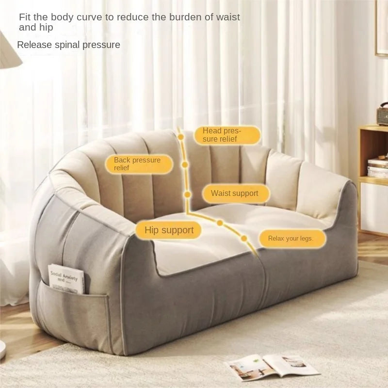 ZISIZ Modern White-Dark Gray Q-Bomb 3D Rebound Uniform Support Upholstered Padded Soft Fluffy Snow Velvet Fabric Removable Washable Lazy Lightweight Double Seats Side Pocket Bean Bag Chair Sofas/Colors-Gray/Beige/White/Striped/Yellow/Geometric