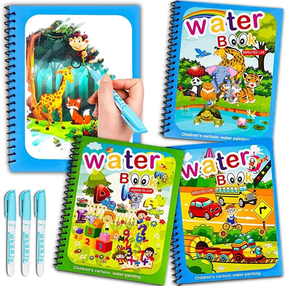 IPCBEC Kids Multicolor Plastic Magical Watercolor Picture Painting-Coloring-Drawing Cardboard Paper Reused One Copy Notebooks Coloring Books-Pads /Ages: 3-18 Years Old/Colors-Red/Blue/Green/Multicolor/Animals