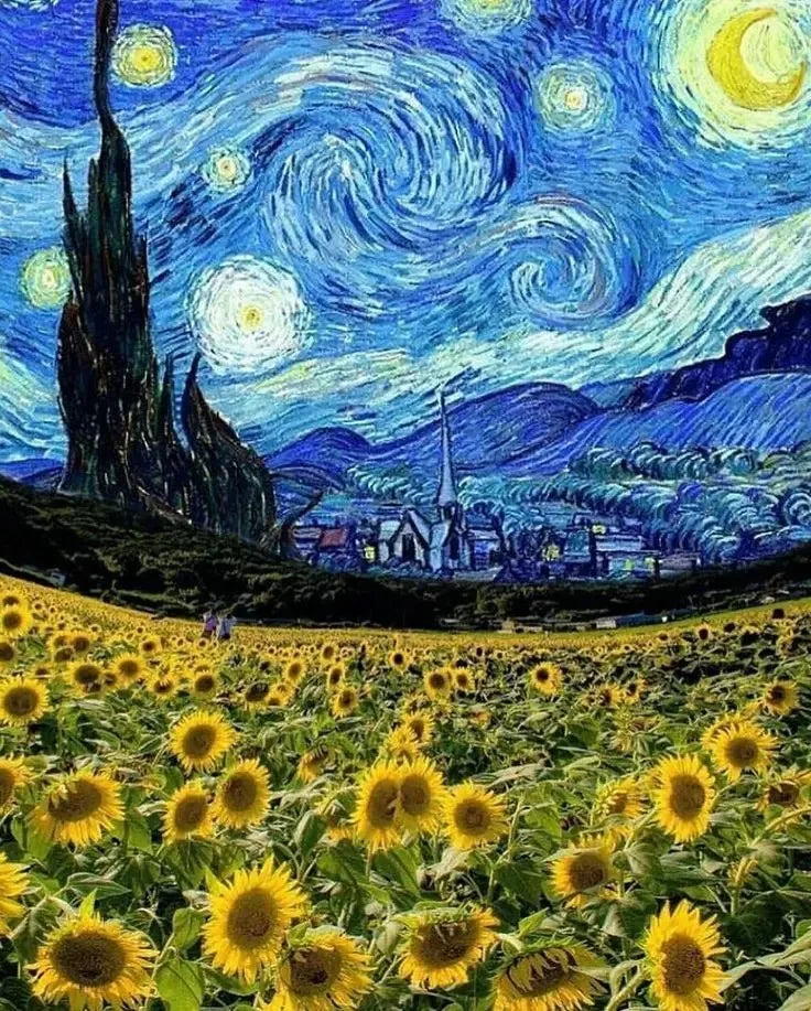 No-EN-Name-Null Modern Multicolor Rectangle Unframed Oil Canvas Van Gogh Sunflower Flower-Starry Sky Art Floral Landscape Prints/Colors-Multicolor/Yellow/Blue/White/Floral