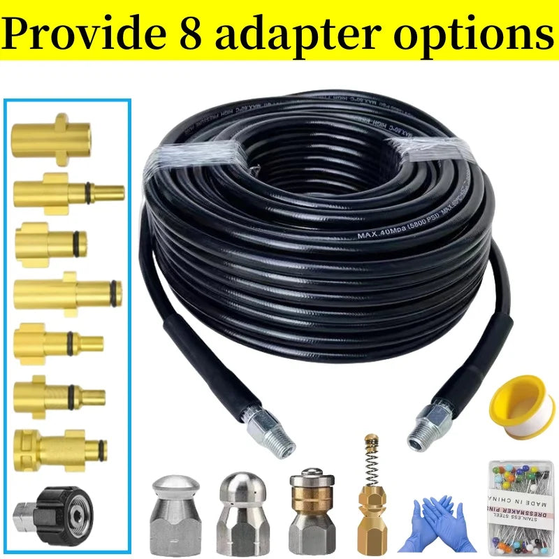 DUTRIEUX Outdoor Black High-Pressure Cleaning Non-Twisting Detachable Brass-Aluminum Alloy Connectors White Plastic Silver Stainless Steel Nozzles Sewer Drainage Cleaning Air Pneumatic Hoses