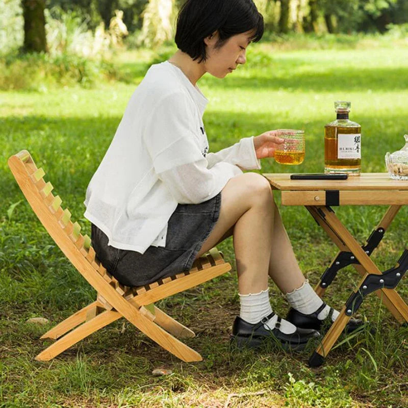 ZJMZYM Outdoor Modern Armless Hard Brown Bamboo Wood Backrest-Seat Folding Lounge Chairs/Colors-Brown/Beige