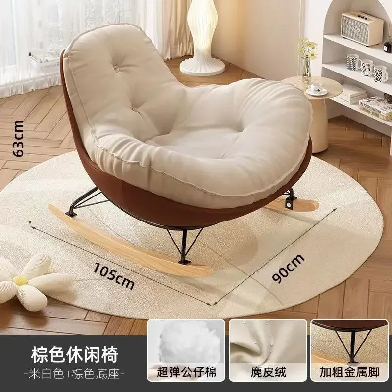 No-EN-Name-Null Indoor Antique Small-Large Lazy Upholstered Bionic Egg Shaped Soft Beige Faux Leather Cushion Orange Plastic Shell Penguin Black Iron Metal Frame Solid Wood Feet Kids Rocking Chairs /Colors-Beige/Orange/Black