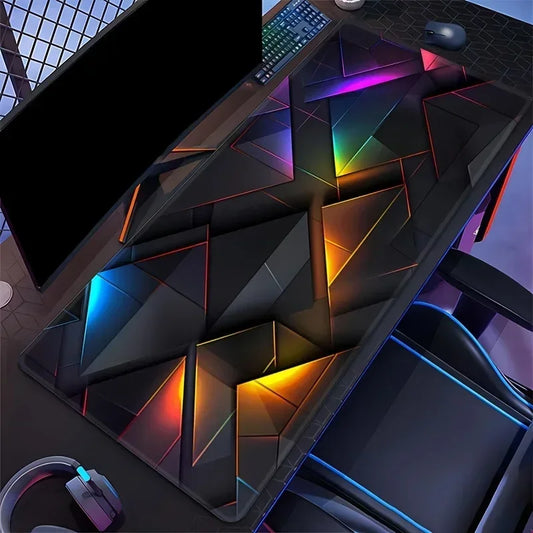 MAIRUIGE L-XL-XXL Sizes Modern Durable Rectangle Shaped Smooth Fabric Black Background Large 3D Geometric Colorful Patterns Gaming Anti-Slip Rubber Base Mouse Pads