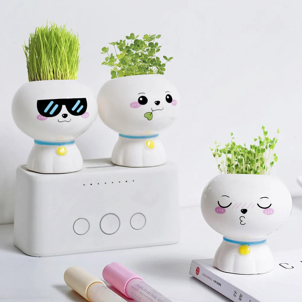 No-EN-Name-Null Indoor Mini Unglazed Ceramic White Cute Cartoon Doll Face Design Desktop Succulent Flower Pots Planters /Colors-White/Black/Yellow/Pink/Green