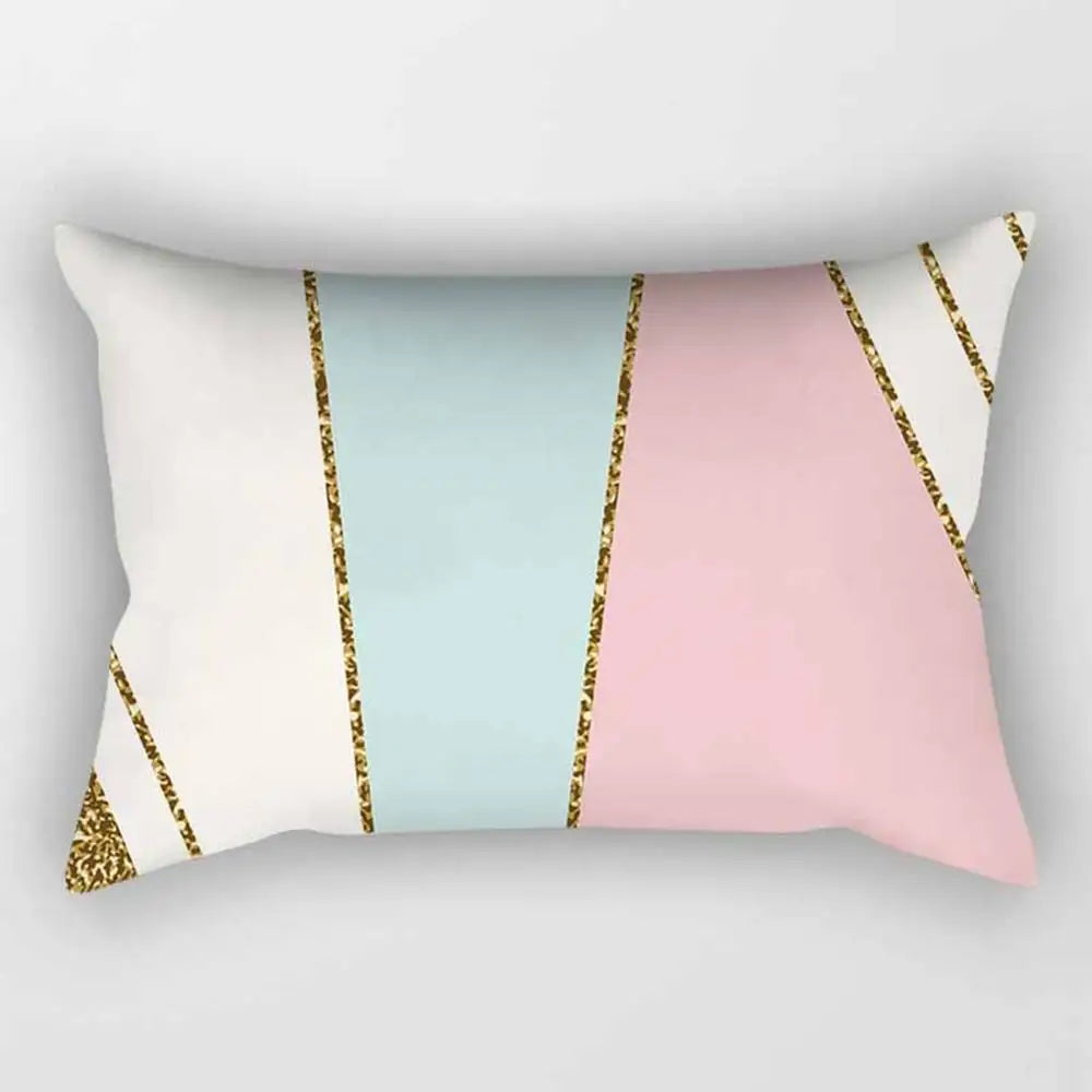 No-EN-Name-Null Modern Rectangle Single-Sided Pattern Pink Geometric Striped Polyester Peach Skin Fabric Pillowcases/Size: 30 cm X 50 cm (12 inches X 20 inches)/Colors-Striped/Geometric/Gold/Animal/White