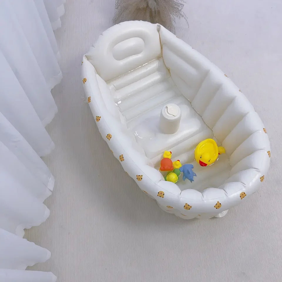 Newborn Babies-Preschooler PVC Plastic Anti-Fall Leakproof Sit-Lie Down Inflatable Bathtubs/Ages: Newborn 0-3 Years Old/Color-Beige/Yellow/Animals