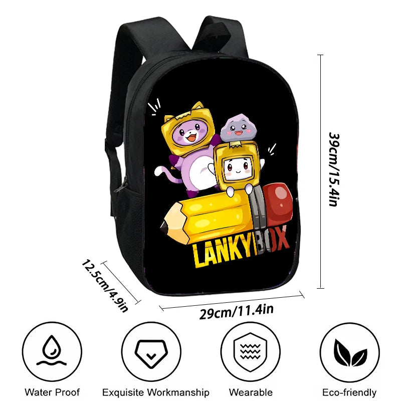 WOLYN Large Waterproof Lightweight Multicolor Nylon Fabric Cartoon Anime Lanky Box Games Design Polyester Lining Shoulder Straps-Handle Built-In Compartment External Pockets School Backpacks /Pencil Case / Colors-Black/Purple/Blue/Multicolor