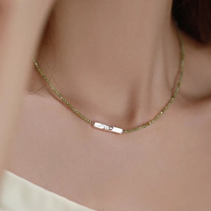 Minar Green Geometric Mood Tracker Copper Irregular Imitation Pearl Strand Beaded Choker Necklaces