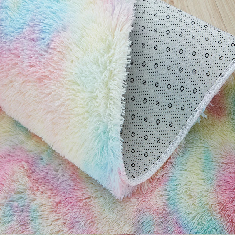 FORSWAN Kids Indoor Modern Soft Plush Heart Pattern Polyester Fabric Non-Slip Plastic Bottom Rectangle Shaped Rugs/Green Grass/Pink/Camel/ White/Tie Dye/Rainbow/Multicolor