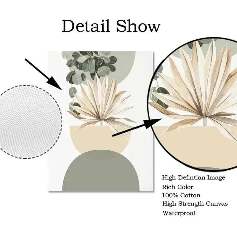 ASTRDECOR Modern Art Unframed Customized Sizes Waterproof Ink Abstract Subjects Boho Floral Half Circle Flower Market Canvas Prints/Colors-Floral/Green/Beige/Multicolor