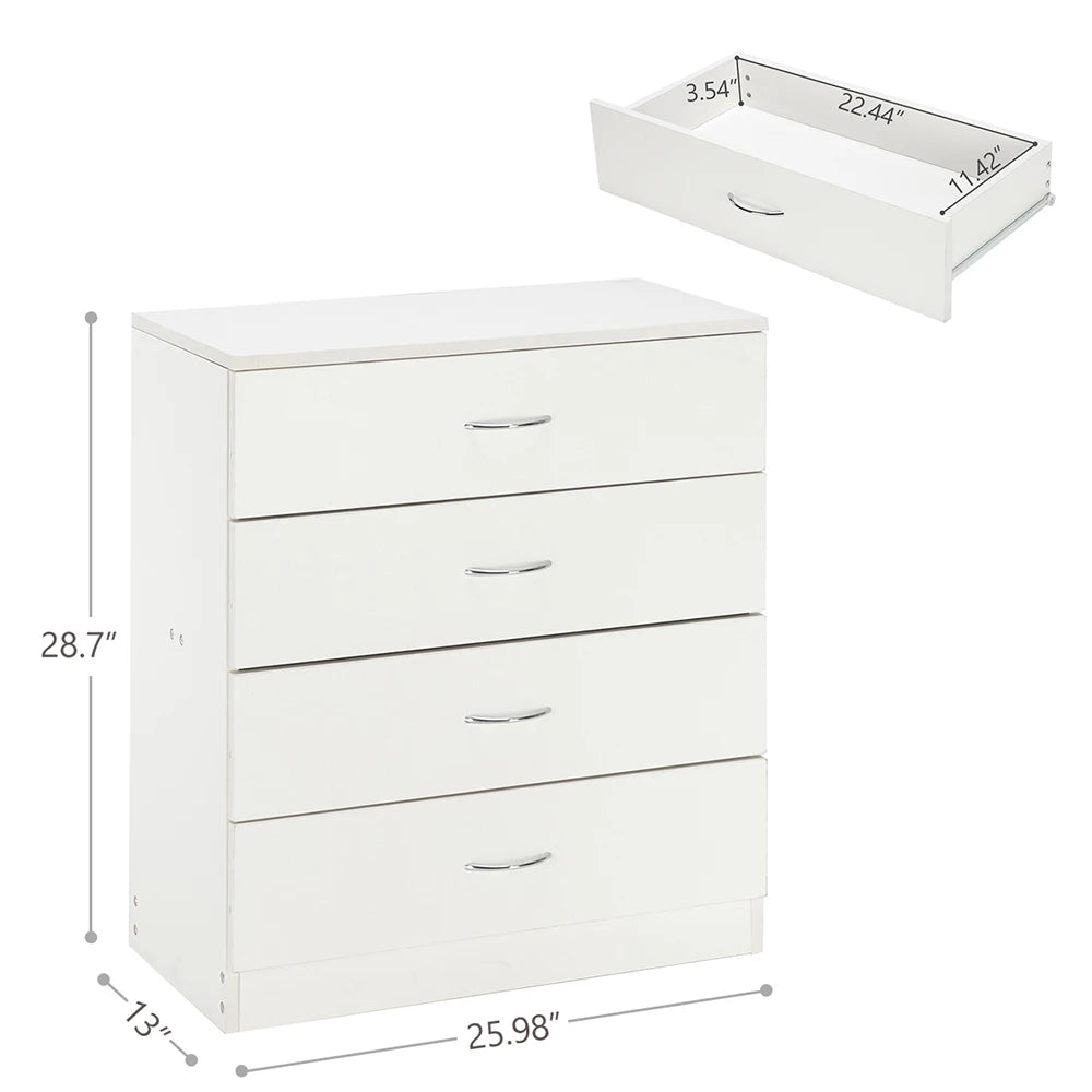 NULL  No-EN-Name-Null Indoor Modern White Rectangle Simple Four Drawers Wood P2 Grade Particle Board Storage Bedroom Dressers/Dimensions: (25.98 x 13 x 28.5)" / (66 x 33 x 72.5)cm (L x W x H)