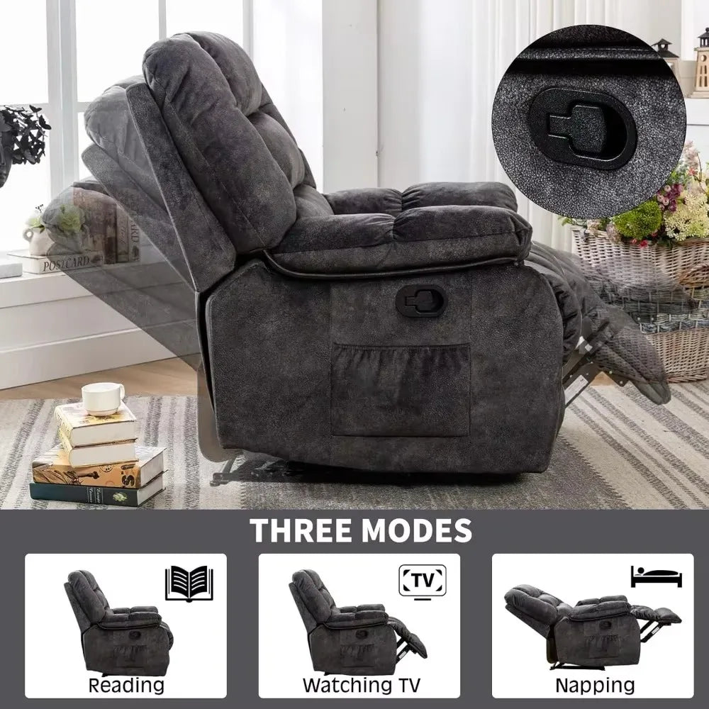 No-EN-Name-Null Modern Gray Upholstered Soft Overstuffed Padded Polyester Fabric AC-Powered Electric Heat-Vibration Combo Massage Recliners