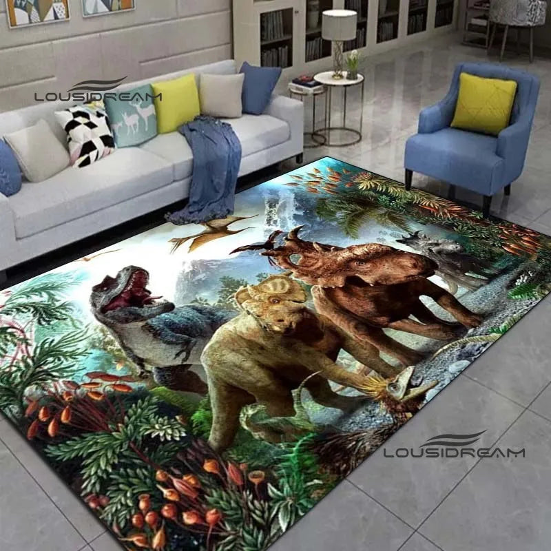 LOUSIDREAM Modern Indoor-Outdoor Machine-Made Customized Rectangle Shaped Soft Polyester Flannel Fabric Body 3D Printed Cartoon Dinosaur Theme Rugs /Colors-Animal/Multicolor/Hand-Machine Wash