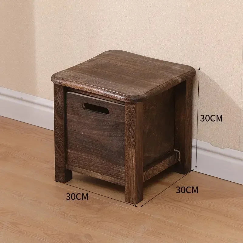 No-EN-Name-Null Modern Beige-Brown Solid Wood Square Shaped Smooth Hard Flat Top Rounded Corners One-Drawer Storage Chest Stools