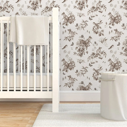 PIXEL-WALL Babies-Toddlers Waterproof Customized Peel-N-Stick Tiny Birds-Squirrel-Mouse-Butterflies Animals Nature Forest Sepia Non-Woven Wallpapers/Responsibly Sourced