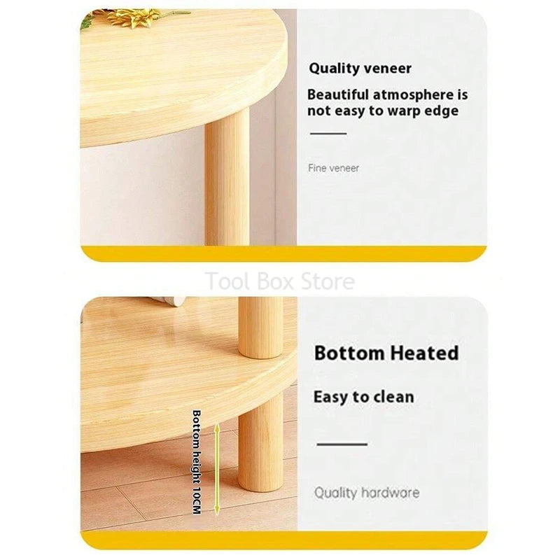 No-EN-Name-Null Modern 2-Tier Natural Log Wood White Round Shaped Nightstands/Colors-Natural Log Color-White